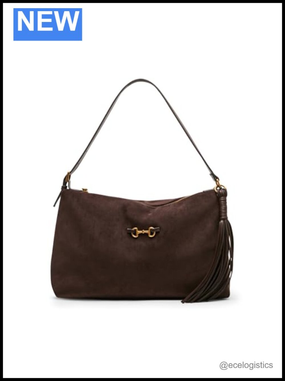 Faux Suede Horsebit Shoulder Hobo Bag with Zipper